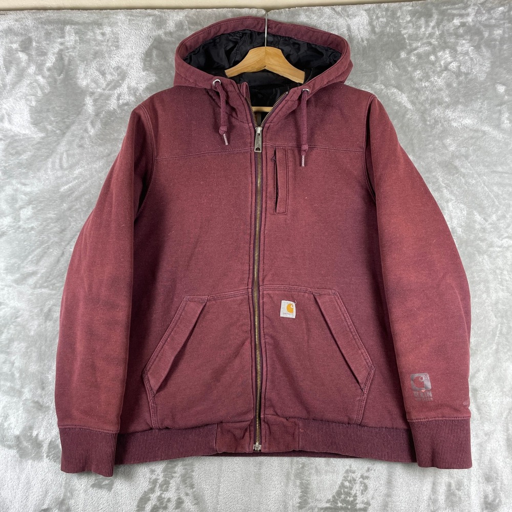 Carhartt Jacket Women XL Burgundy Rain Defender Quilted Lined Hooded 103242